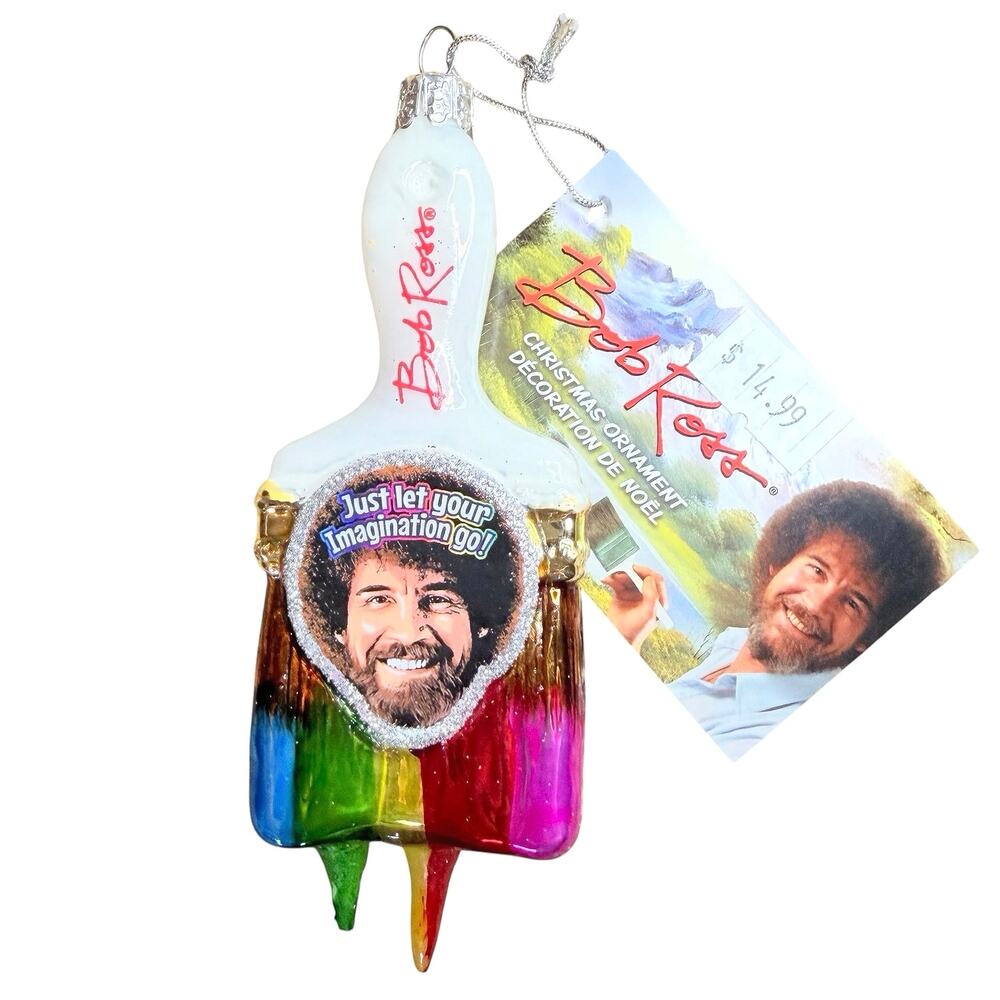 Bob Ross Kurt Adler Paintbrush Tree Ornament Glitter Rainbow New in Box